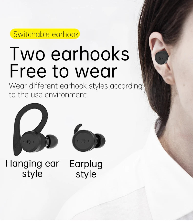 20 Hours Play Time Swimming Waterproof Bluetooth Earphone Dual Wear Style Sport Wireless Headset TWS IPX7 Earbuds Stereo