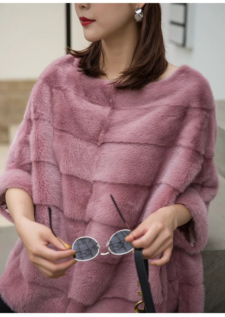 Real Mink Fur Coat Women Winter Natural Fur Coat Long Female Genuine Leather Mink Coats Cape shawl mink coat