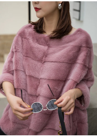Real Mink Fur Coat Women Winter Natural Fur Coat Long Female Genuine Leather Mink Coats Cape shawl mink coat