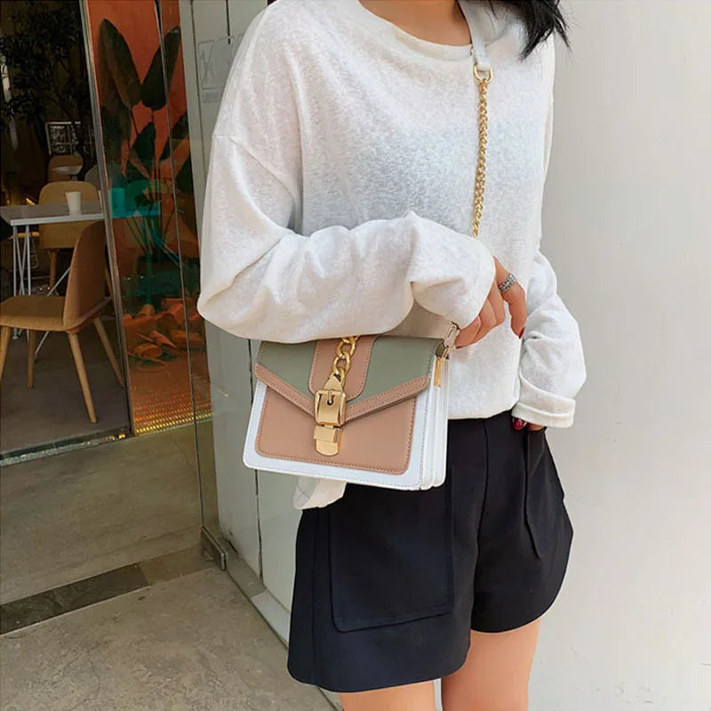 Yogodlns Small Summer Contrast Color PU Leather Crossbody Bags For Women New  Chain Shoulder Messenger Handbags Lady Hand Bag