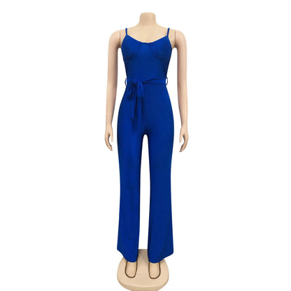 New Women Spaghetti Strap Sleeveless Straight Jumpsuit Women Sexy Club Open Back High Waist Rompers One Piece Overalls