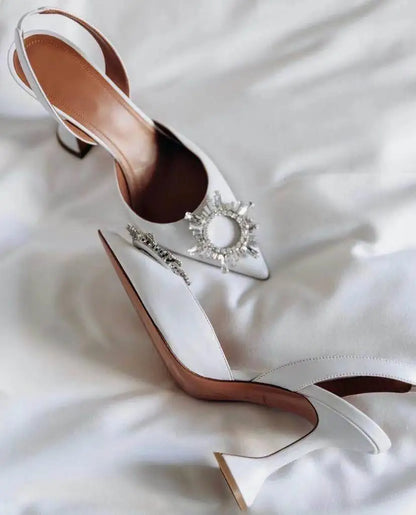 2025 Brand women Pumps luxury Crystal Slingback High heels Summer bride Shoes Comfortable triangle Heeled Party Wedding Shoes