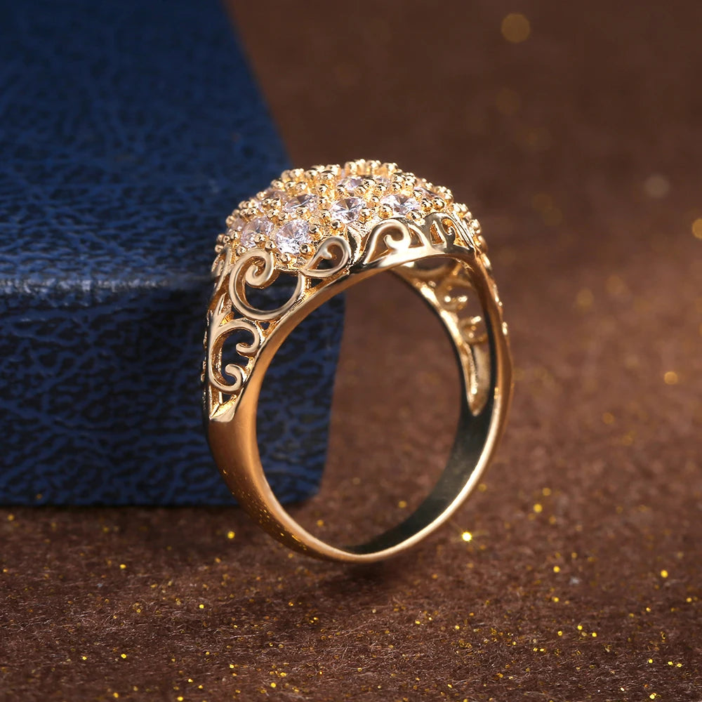 Huitan Gorgeous Gold Color Bridal Wedding Rings Full Cubic Zirconia Brilliant Lady Party Accessories High-quality Women Jewelry