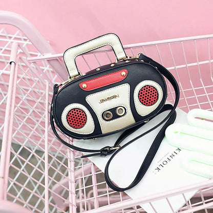 Vintage Radio Women Handbags Designer Chic Shoulder Bags Luxury Pu Leather Rock Female Crossbody Messenger Bag Personality Purse
