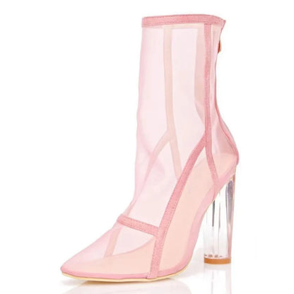 New Mesh Neon Green Sandal Boots Women Sexy Over The Knee Boots Pointed Toe High Heels Party Shoes Woman Thigh High Boots