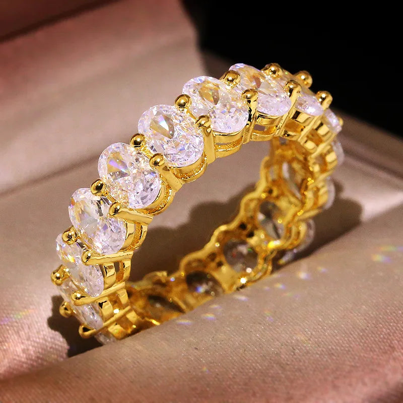 New Luxury Female White Crystal Stone Ring Rose Gold Silver Wedding 925 Silver Ring Female Cute Oval Zircon Engagement Jewelry