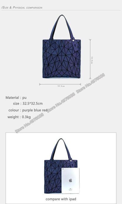 Luminous Bag Reflective Geometric Bags for Women 2024 Quilted Shoulder Bags Totes Female Handbags Bolsa Feminina Sac À Main