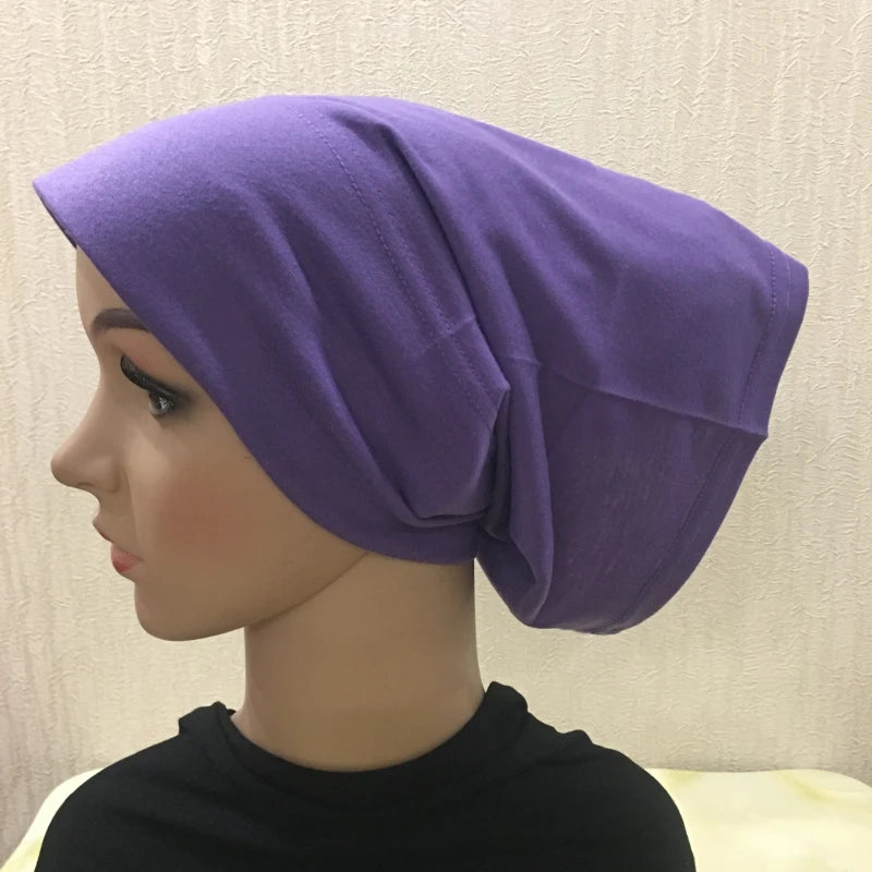 H066 Plain tube hat with cardboard underscarf Muslim Turban Pure Color Stretch Inner Hijabs Women Head Scarf Under Hijab Bonnet