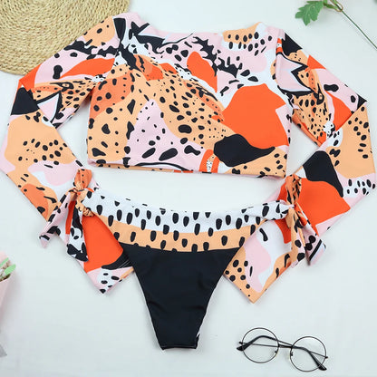 TYAKKVE Surf Swimwear Rash Guard Long Sleeve One Piece Swimsuit For Women Print High Neck Bodysuits Swim Suits Backless Monokini