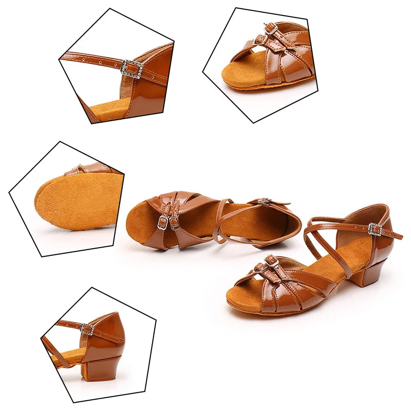 Children Dance Shoes for Girls Women Ballroom Latin Shoes Ladies Modern Tango Dancing Performance Shoes Salsa Sandals 3.5CM Heel
