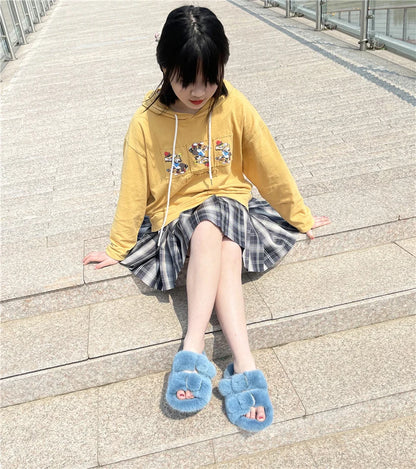 Slippers Ladies Summer Fluffy Mink Fur Slippers 100% Mink Fur Slippers Ladies Sandals 2021 Home Slippers Girls Outdoor Slippers