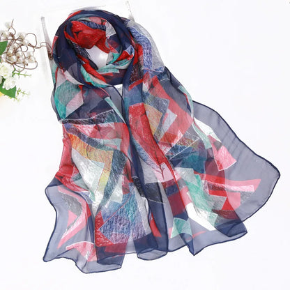 Women Foulard Chiffon Georgette Bandana Scarf Tree Leaf Print Long Shawl Summer Wrap Lady Elegant Thin breathable