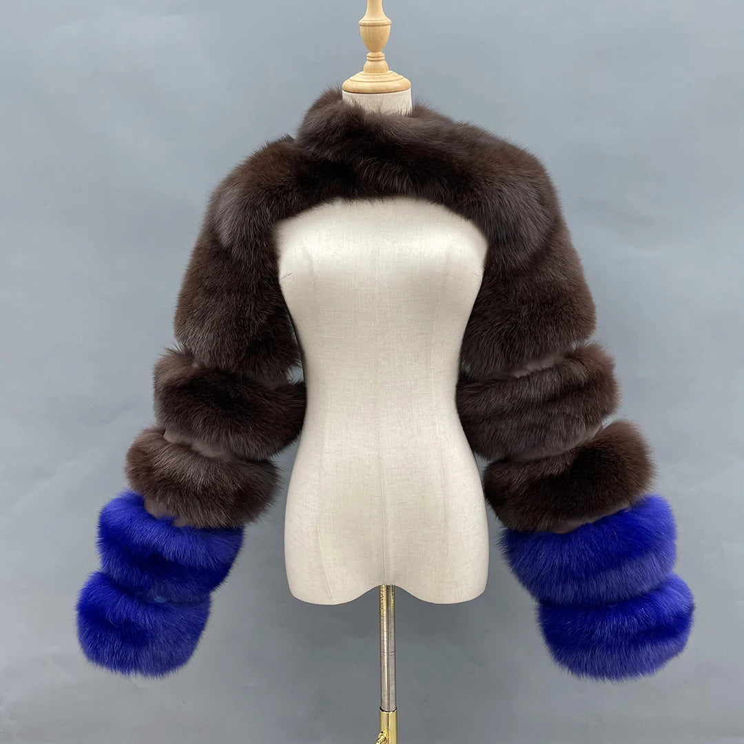 Fur Sleeve Women Fashion Luxury Real Fox Fur Coat Single Sleeve New Arrival
