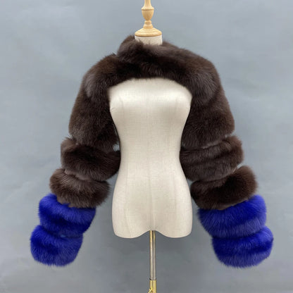 Fur Sleeve Women Fashion Luxury Real Fox Fur Coat Single Sleeve New Arrival