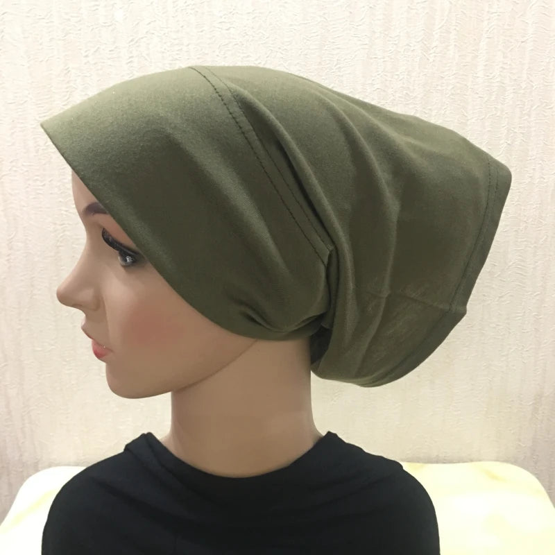 H066 Plain tube hat with cardboard underscarf Muslim Turban Pure Color Stretch Inner Hijabs Women Head Scarf Under Hijab Bonnet