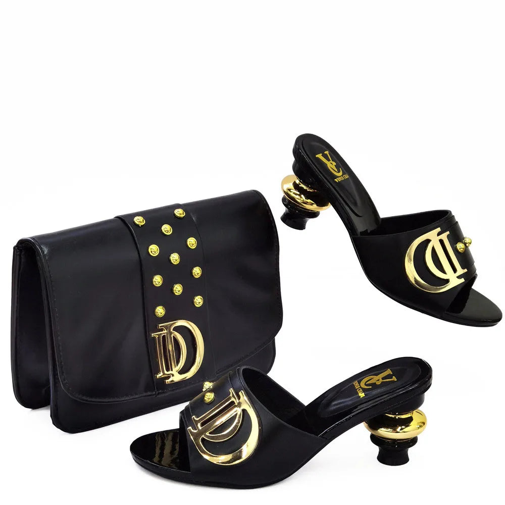 2023 Italian Design Summer Rhinestone Party High Heel Sandals for Nigerian Women Fashion High Quality Wedding Shoes and Bags