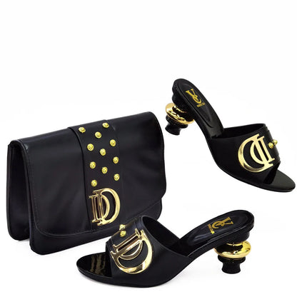 2023 Italian Design Summer Rhinestone Party High Heel Sandals for Nigerian Women Fashion High Quality Wedding Shoes and Bags