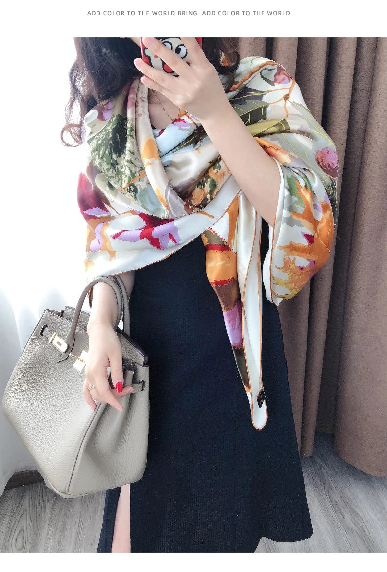 16MM  multi-color silk scarf for women in spring  autumn, gorgeous all-match mulberry 100% mulberry silk Square  scarf, shawl