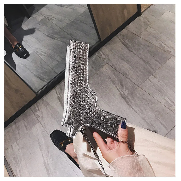 YoReAi New 3D Gun Shaped Chains Women Shoulder Bags Luxury Leather Crossbody Bag Lady High Quality Small Purses Clutch for Girls