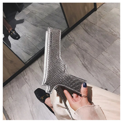 YoReAi New 3D Gun Shaped Chains Women Shoulder Bags Luxury Leather Crossbody Bag Lady High Quality Small Purses Clutch for Girls