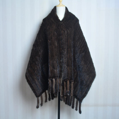 2026 New Women Genuine Knitted Mink Fur Showl Scarf Lady 100%Natural Real Mink Fur Shawl With Tassel Fashion Mink Fur Ponchos