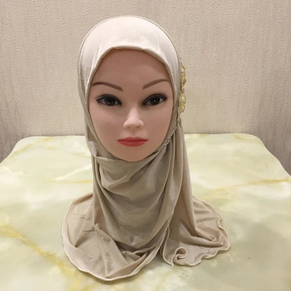 H081 beautiful small girl hijab with flowers cute hijab hats women's caps can fit 2-6 years old girls