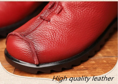 JIANBUDAN/ Genuine Leather Plush Women's Short Boots Retro Casual Autumn Winter Women's Boots Waterproof Leather Warm Snow Boots