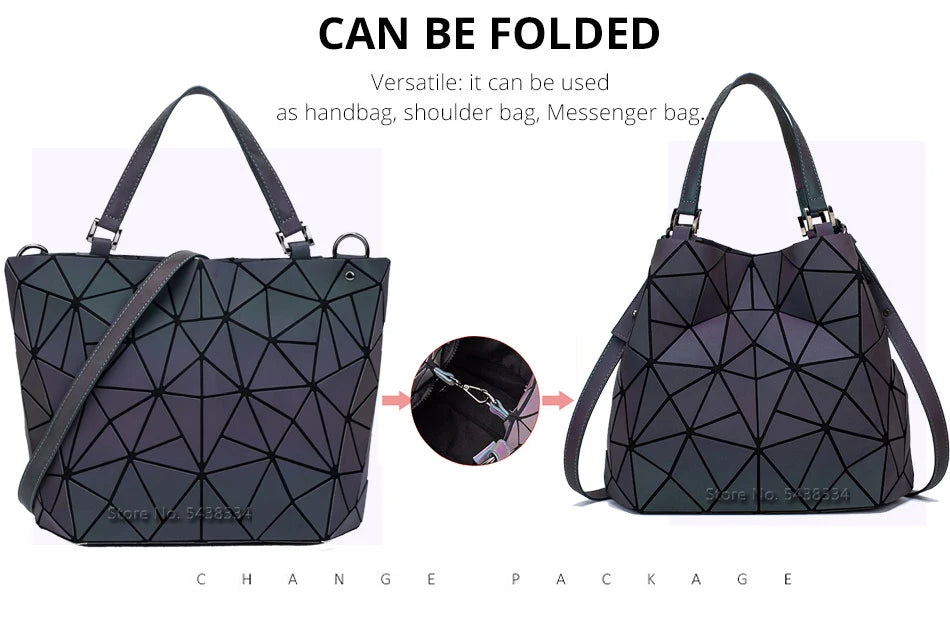 Ladies Luminous Bag Geometric Bags for Women 2024 Quilted Shoulder Bags Laser Plain Folding Female Handbags Bolsa Feminina