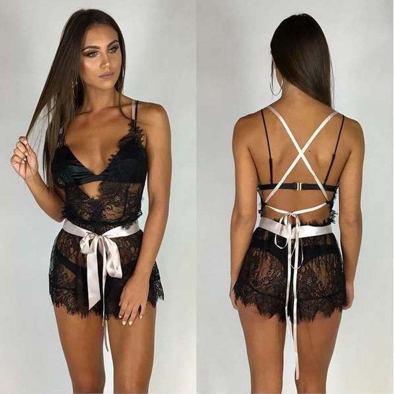 Sexy Lingerie Lace Bodysuit Suit One-Piece Shorts Hollow Out Teddy Lingere Hot Erotic Hollow Out Babydoll Sex Outfits for Women