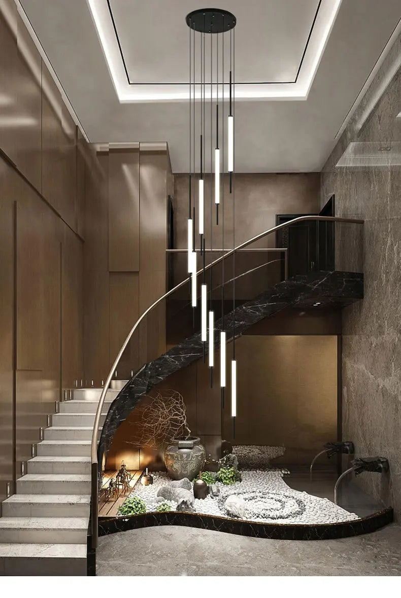 Led Pendant Light Golden Black Long Line Hanging Long Branch Chandelier Compound Attic Living Room Staircase Lighting Chandelier