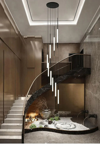 Led Pendant Light Golden Black Long Line Hanging Long Branch Chandelier Compound Attic Living Room Staircase Lighting Chandelier