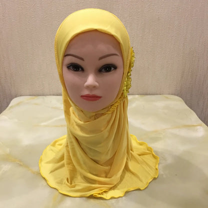 H081 beautiful small girl hijab with flowers cute hijab hats women's caps can fit 2-6 years old girls
