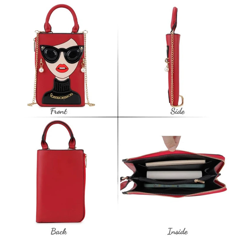 Sexy Lady Face Purses and Handbags for Women Fashion Designer Chain Shoulder Bag Party Clutch Funky Female Crossbody Bags 2022