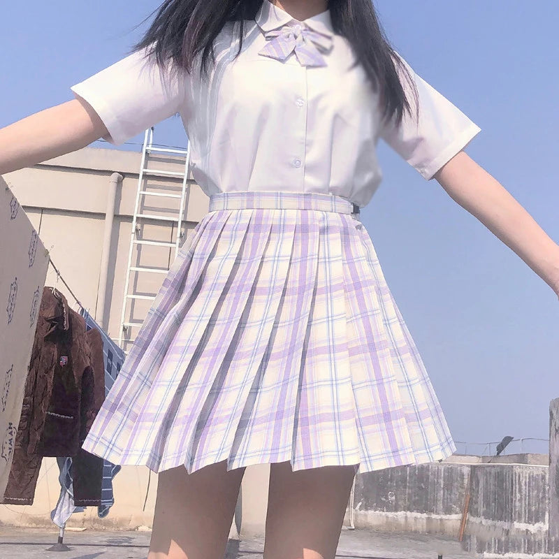 School Girl Uniform Pleated Skirts Japanese School Uniform High Waist A-Line Plaid Skirt Sexy JK Uniforms for Woman Full set