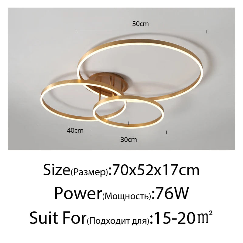 Nordic Creative Round Circle Chandeliers For Bedroom Living Room Restaurant Lighting Golden Coffee Lustre Ring Ceiling Lights
