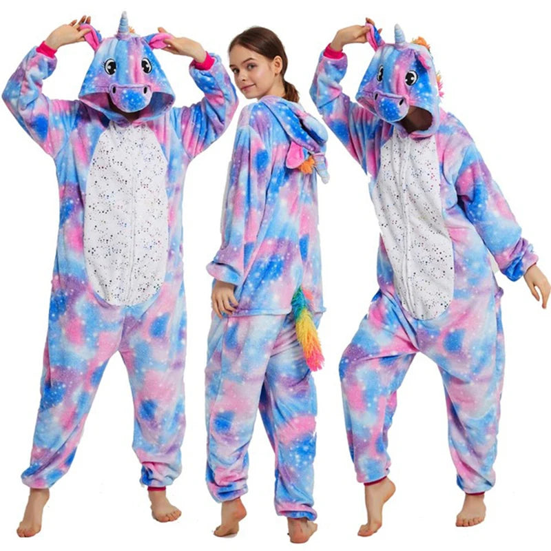 Animal Onesies Winter Flannel Family Matching Pajamas for Kids and Adult Unicorn Sleepwear Pyjamas Boys Girls Homewear Jumpsuit