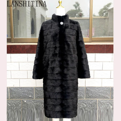 2021 Russian Woman 100% Real Mink Fur Coat Genuine Leather Coat Winter Warm Natural Fur Jacket Long Sleeve Stand-up Collar