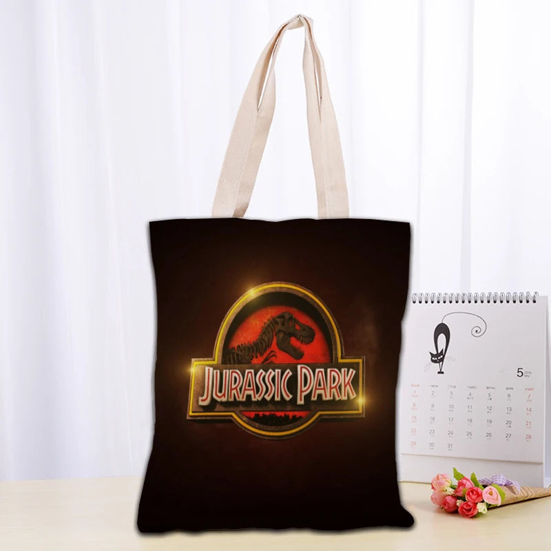 Custom Jurassic Park Logo Tote Bag Reusable Women Canvas Shoulder Bag Handbag Shoulder Pouch Foldable Canvas Shopping Bags