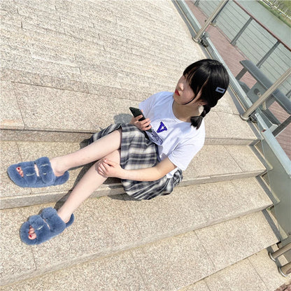Slippers Ladies Summer Fluffy Mink Fur Slippers 100% Mink Fur Slippers Ladies Sandals 2021 Home Slippers Girls Outdoor Slippers