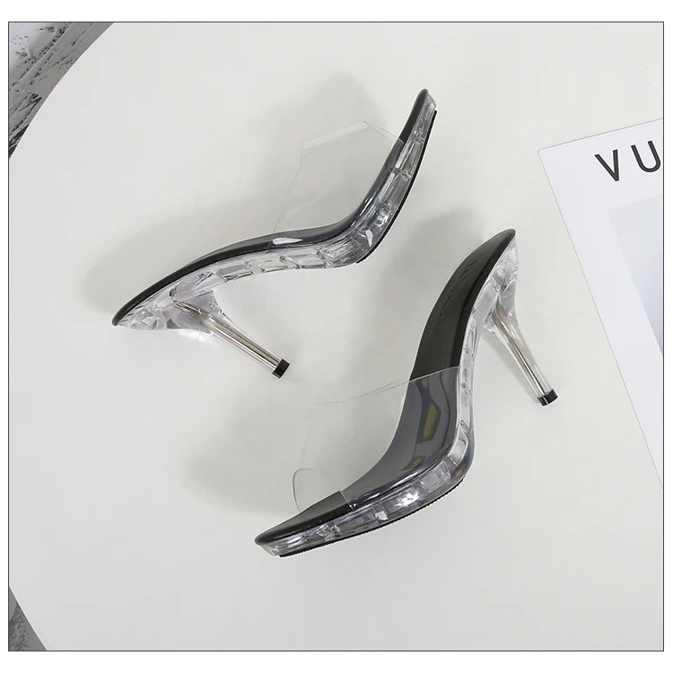 2022 Stripper Heels Women's Luxury Shoes Slippers Sexy Black Pumps Sandals Female Point Toe High Heel Stiletto Hollow Dress Shoe