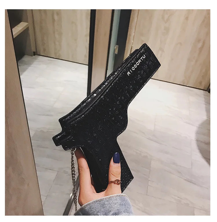 YoReAi New 3D Gun Shaped Chains Women Shoulder Bags Luxury Leather Crossbody Bag Lady High Quality Small Purses Clutch for Girls