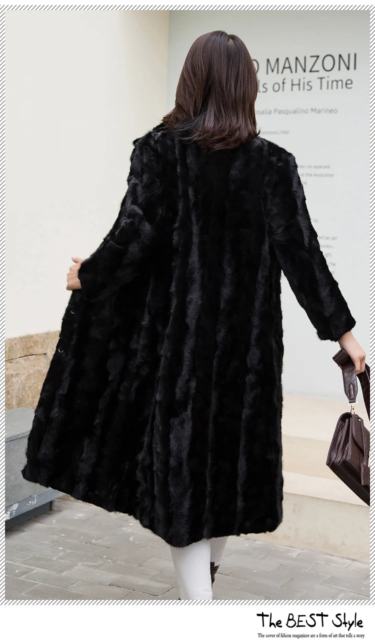 Luxury Lady Genuine real natural mink fur coat  women's long fashion stand collar warm winter waistcoats jacket custom any size