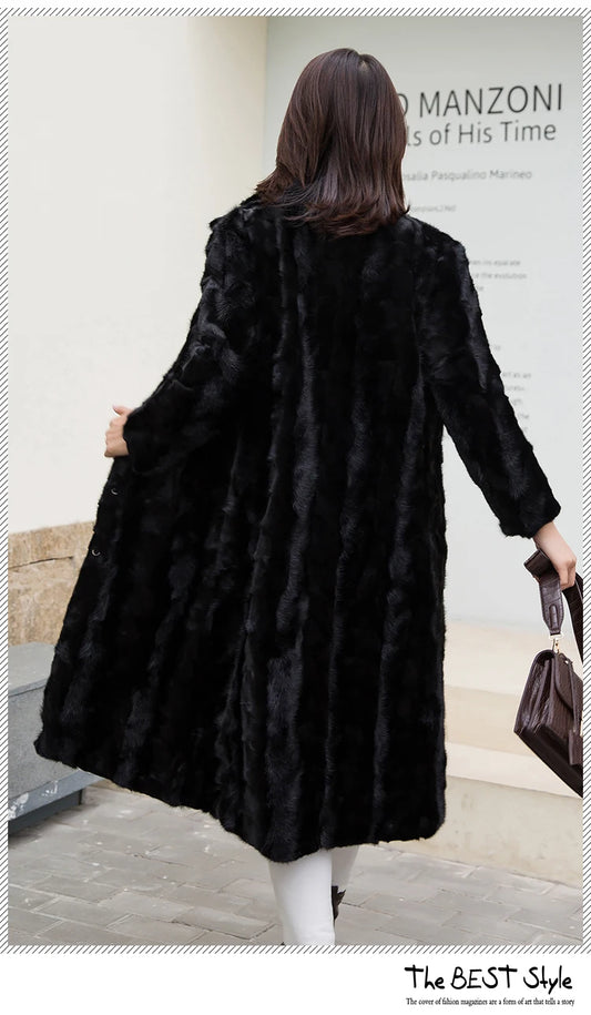 Luxury Lady Genuine real natural mink fur coat  women's long fashion stand collar warm winter waistcoats jacket custom any size