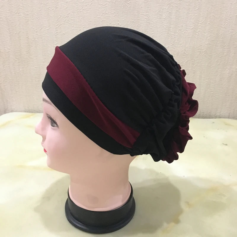 H133 Forehead two colors Turban hijab Stretch Inner Hijabs Full cover Caps Ready To Wear Women Head Scarf Under Hijab Bo