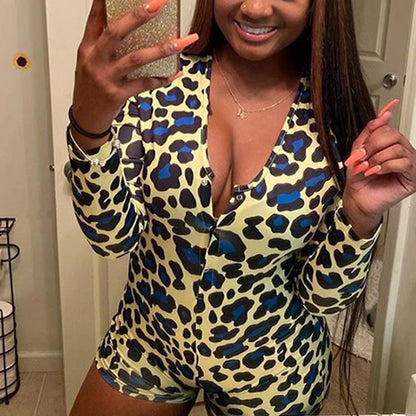 OMSJ 2026 Spring Sexy Women Purple Leopard Print Elegant Sleepwear Pajamas Onesies Long Sleeve Bodycon Short Jumpsuits Nightwear
