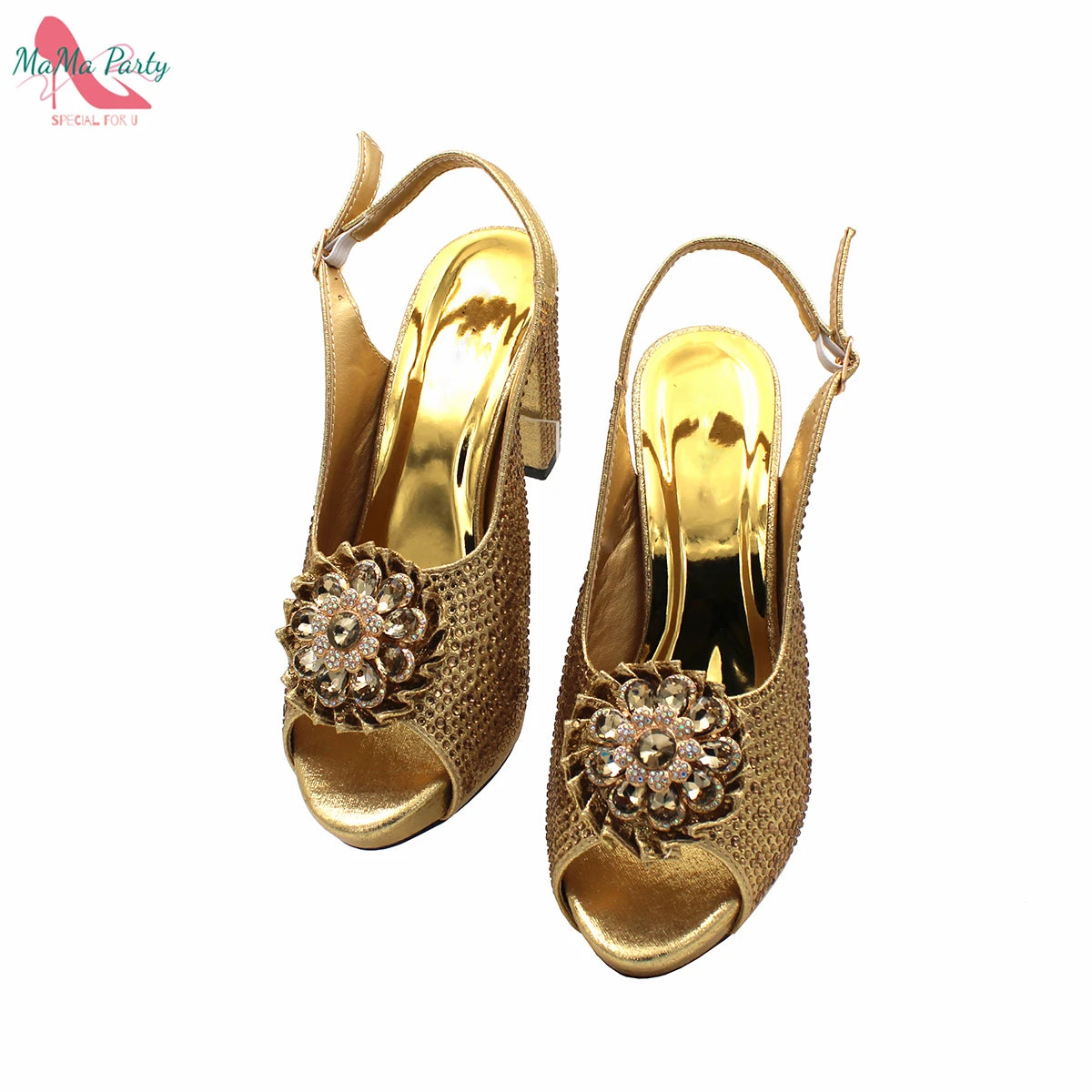 Buckle Strap Sandals Nigerian Women Shoes and Bag Set in Yellow Color with Shinning Crystal Italian Lady Shoes and Bag for Party