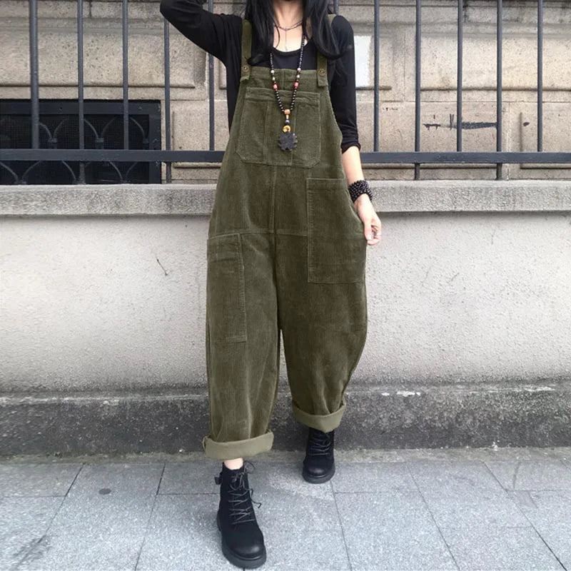 Corduroy Overalls Women's Summer Bib Jumpsuits ZANZEA 2026 Casual Suspender Harem Pants Female Solid Rompers Femme Oversize