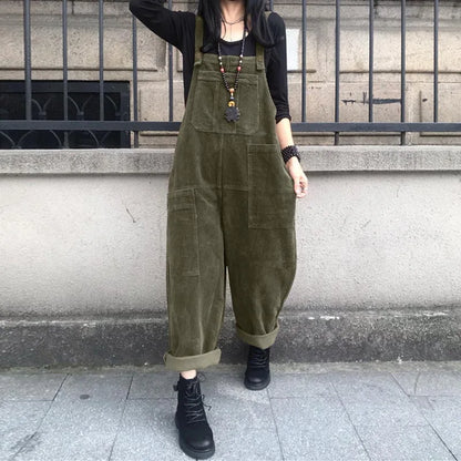 Corduroy Overalls Women's Summer Bib Jumpsuits ZANZEA 2026 Casual Suspender Harem Pants Female Solid Rompers Femme Oversize