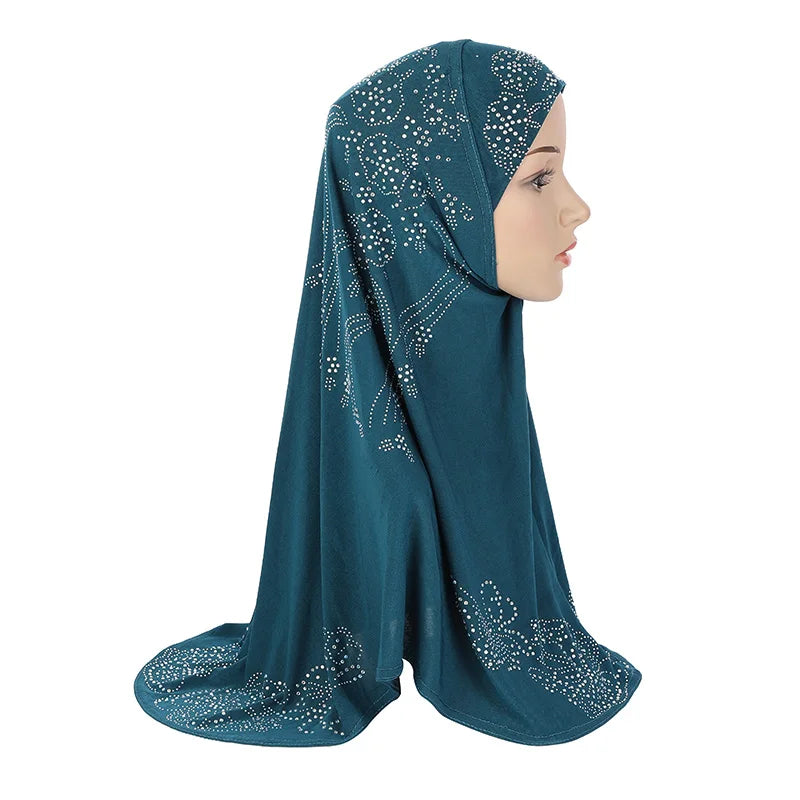 H006 Adults or big gilrs good size muslim hijab scarf with rhinestones islamic headscarf hat armia pull on headwrap ramadan gift