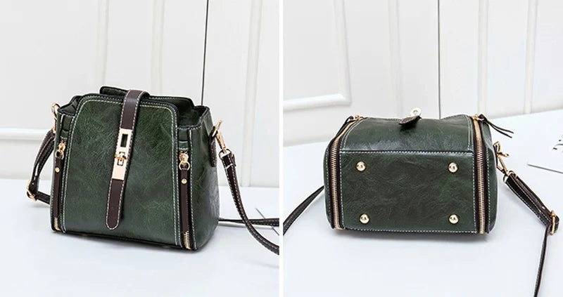 New Arrival PU Leather Bucket Shoulder Bags for Women Solid Color Crossbody Small Handbag Zipper Phone Purse Messenger Bag Pouch